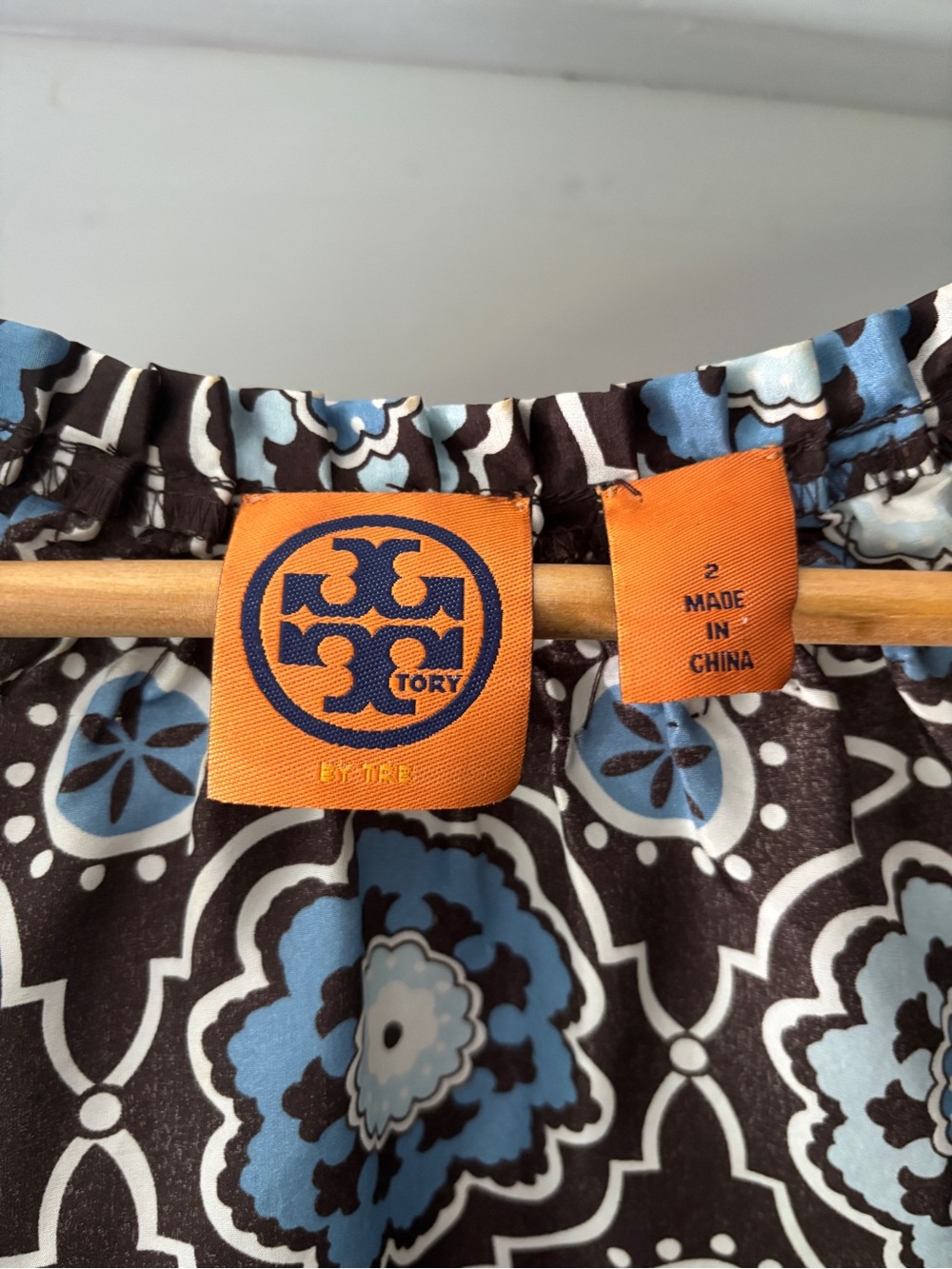 Tory Burch Silk Triple Tie Blouse Moroccan Print Brown Blue Size 2 - Picture 13 of 15